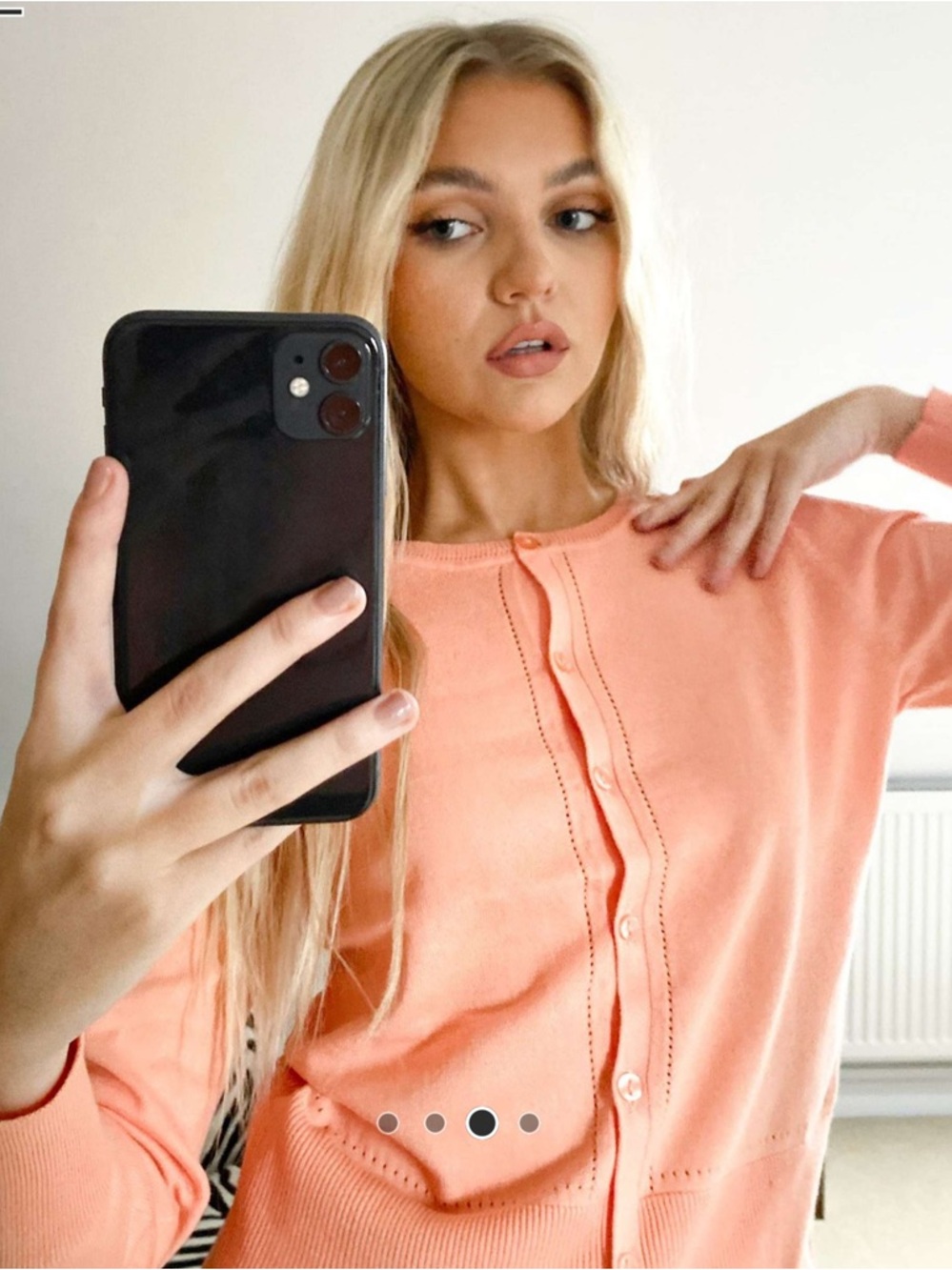 Button Down Lightweight Knit Cardigan Sweater in Coral/ Peach
